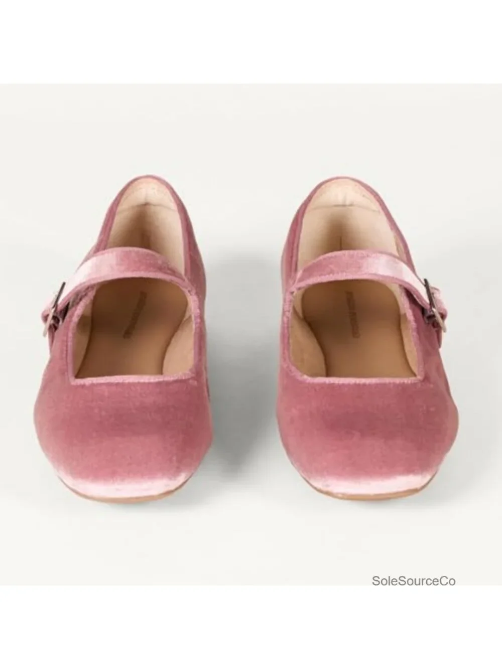 Women's Velvet Mary Jane Ballet Flats with Buckle Strap Faux Suede Memory Foam